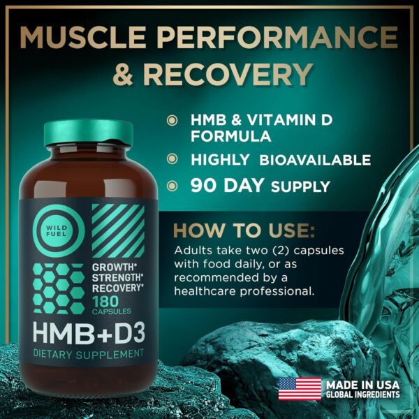 HMB and Vitamin D3 Supplement Capsules - B-Hydroxy B-Methylbutyrate 1,000-3,000 MG HMB Supplements with Vitamin D3 - Muscle Growth, Strength, Performance, Pre-Workout, Muscle Recovery - 360 Caps