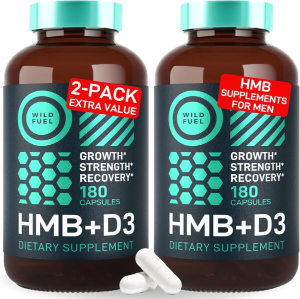 HMB and Vitamin D3 Supplement Capsules - B-Hydroxy B-Methylbutyrate 1,000-3,000 MG HMB Supplements with Vitamin D3 - Muscle Growth, Strength, Performance, Pre-Workout, Muscle Recovery - 360 Caps
