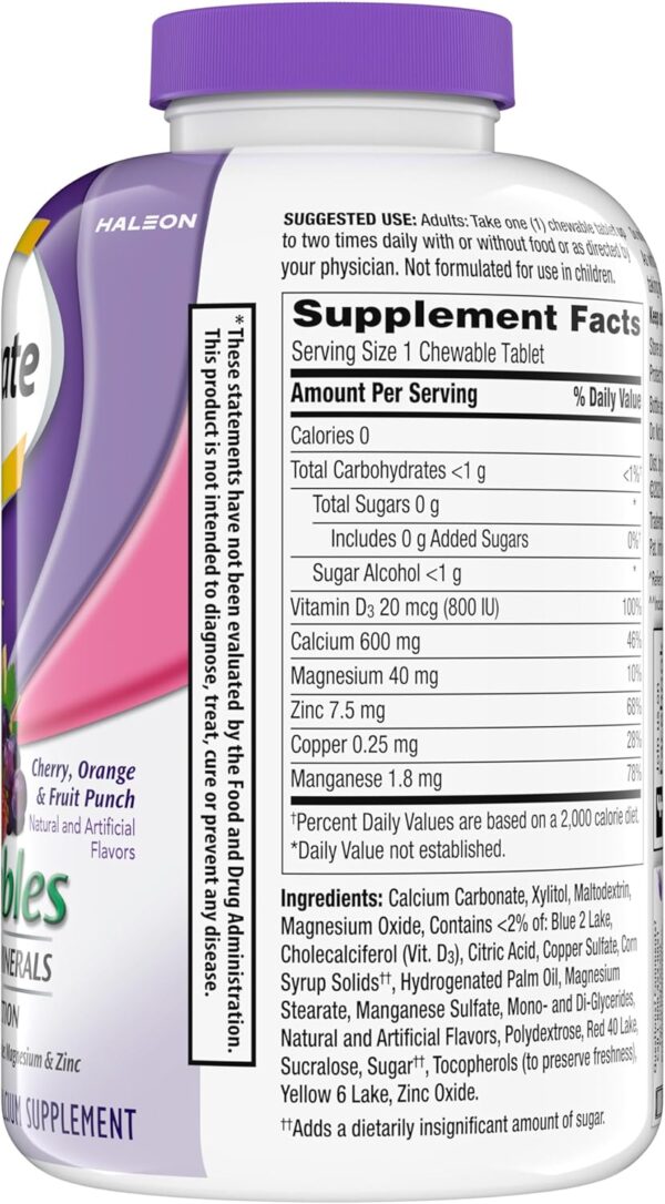 Caltrate Chewables 600 +D3 Plus Minerals Calcium and Vitamin D, Sugar Free, Cherry, Orange and Fruit Punch, 155 count