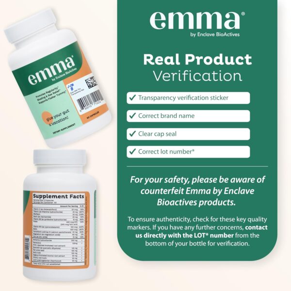 Emma Gut Health Doctors Endorsed Supplement - 60 Capsules - Relief from Gas and Bloating, Repairs Leaky Gut with Magnesium, Berberine, Vitamin D, Quercetin & More - Gut Health & Colon Cleanse Formula