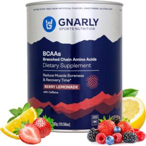 Gnarly Nutrition BCAA Powder, Berry Lemonade – Pre-Workout BCAAS Amino Acids – NSF Sport Certified – Supplement to Support and Rebuild Muscle – Berry Lemonade with Caffeine, 10.58 oz