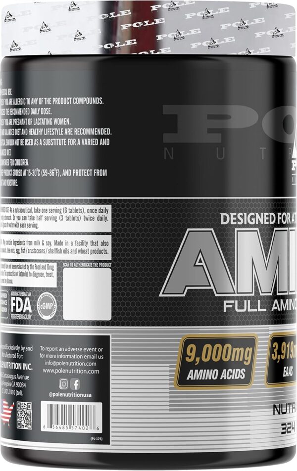 Amino 9 | Full Amino Acid Complex for Athletes & Bodybuilders | Nutraceutical Supplement for Enhanced Performance | 324 Tablets, 54 Servings
