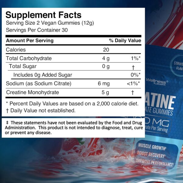 Creatine Gummies 5000mg, 30 Servings Creatine Monohydrate Gummies - Third-Party Tested Creatine for Women, Strawberry Flavor Creatine for Men, Muscle Growth, Strength, and Recovery