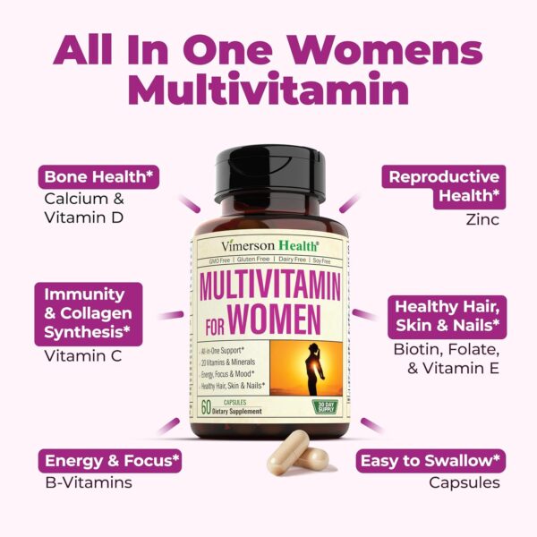 Multivitamin for Women - Daily Womens Multivitamin & Multimineral with Vitamin A, C, D, E, B12, Zinc & More. Essential Vitamins for Women for Energy, Focus, Hair Growth & Overall Health. 60 Capsules