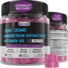 Zinc and Magnesium Supplement (Made in USA), Zinc Magnesium Aspartate Post Workout Gummies for Men Women, w/Vitamin B6, B12, D3, Turmeric for Nighttime Muscle Recovery, Boost Immunity & Sleep, 120 Cts