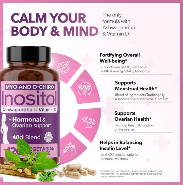 Intimate Rose Myo-Inositol & D-Chiro Inositol Supplement for Women - Hormone Balance & Ovarian Support for Women - Ideal 40:1 Ratio, Vitamin D3 + Ashwagandha