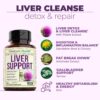 Liver Cleanse Detox & Repair Milk Thistle Supplement - Herbal Liver Support - Choline, Artichoke Extract & Chicory. Dandelion Root Supplement to Support Digestion & Promote Cellular Repair. 60 Caps