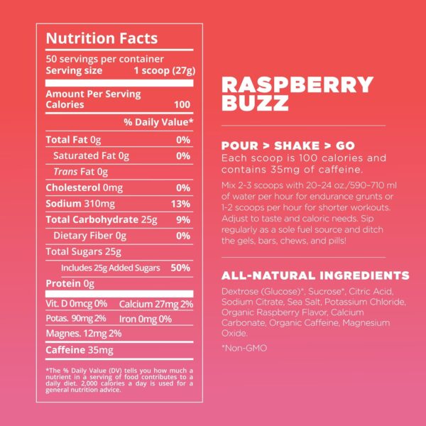 Tailwind Nutrition Endurance Fuel, Electrolyte & Hydration Sports Drink Mix Powder with Caffeine, Gluten-Free, Vegan, Raspberry Buzz, 50 Servings (Caffeinated)