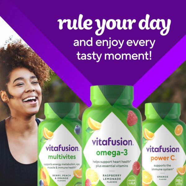 Vitafusion Omega-3 Gummy Vitamins, Berry Lemonade Flavored, Heart Health Vitamins(1) With Omega 3 EPA/DHA and Vitamins A, C, D and E, America’s Number 1 Vitamin Brand, 60 Day Supply, 120 Count
