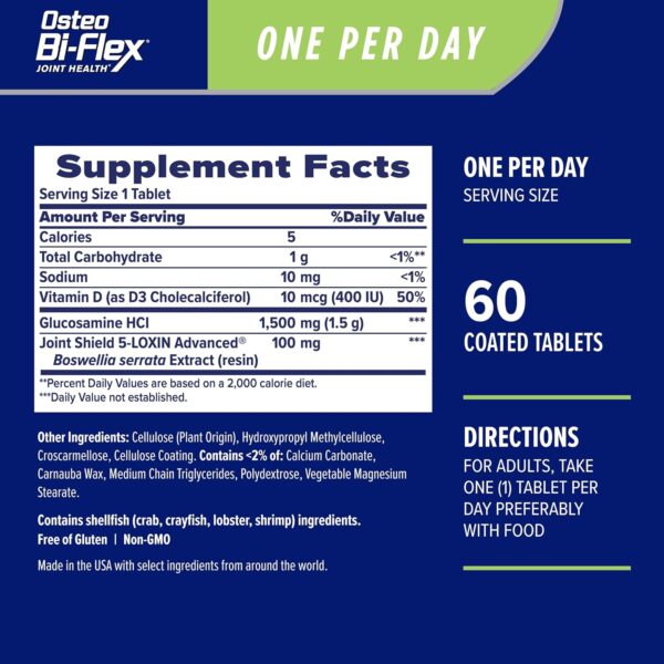 Osteo Bi-Flex One Per Day, Glucosamine Joint Health Supplement with Vitamin D, Coated Tablets, 60 Count