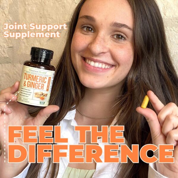 Turmeric Supplement with Ginger Root for Joint & Digestion Support - Turmeric Curcumin Supplement 95% Curcuminoids. Contains Organic Tumeric with Black Pepper (Bioperine) for Max Absorption. 60 Caps